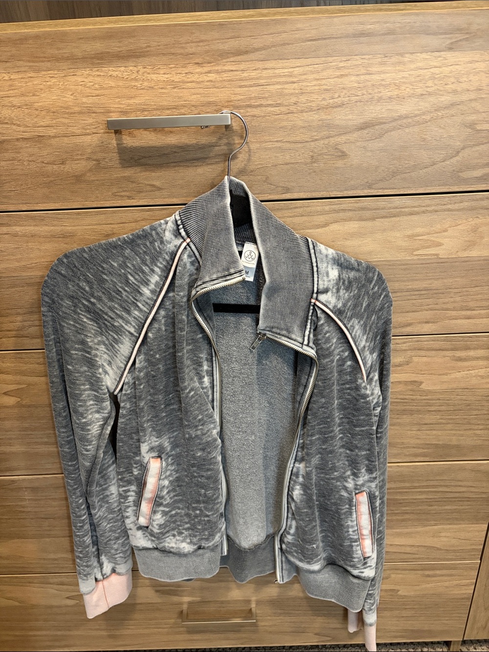 Alternative Women's Gray Bomber Jacket with Pink Trim
